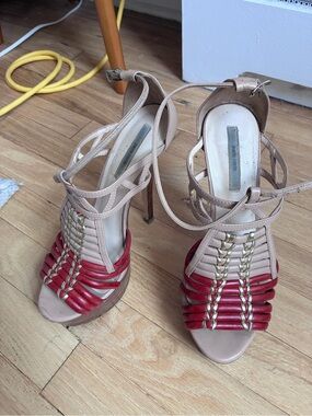 Two-Tone Red and Nude Strappy High Heel